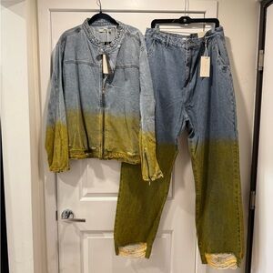 MNML Denim Blue and Yellow Gradient Jacket and Jeans Set